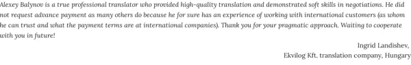 Feedback from Ekvilog Kft. translation company, Hungary